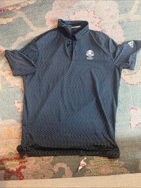 adidas Men's Navy and White Striped Polo Shirt Ryder Cup 2020